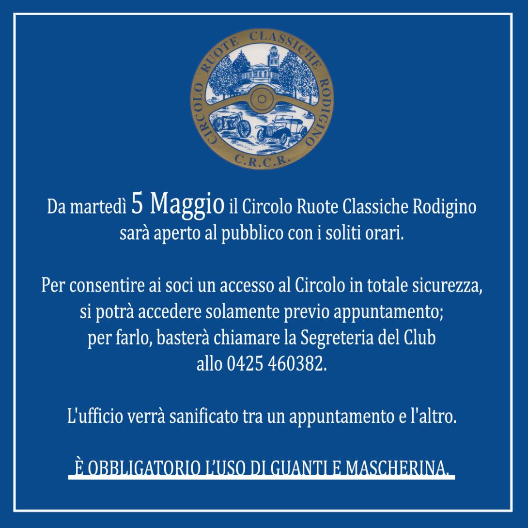Riapertura dal 5 Maggio e nuove modalità di entrata